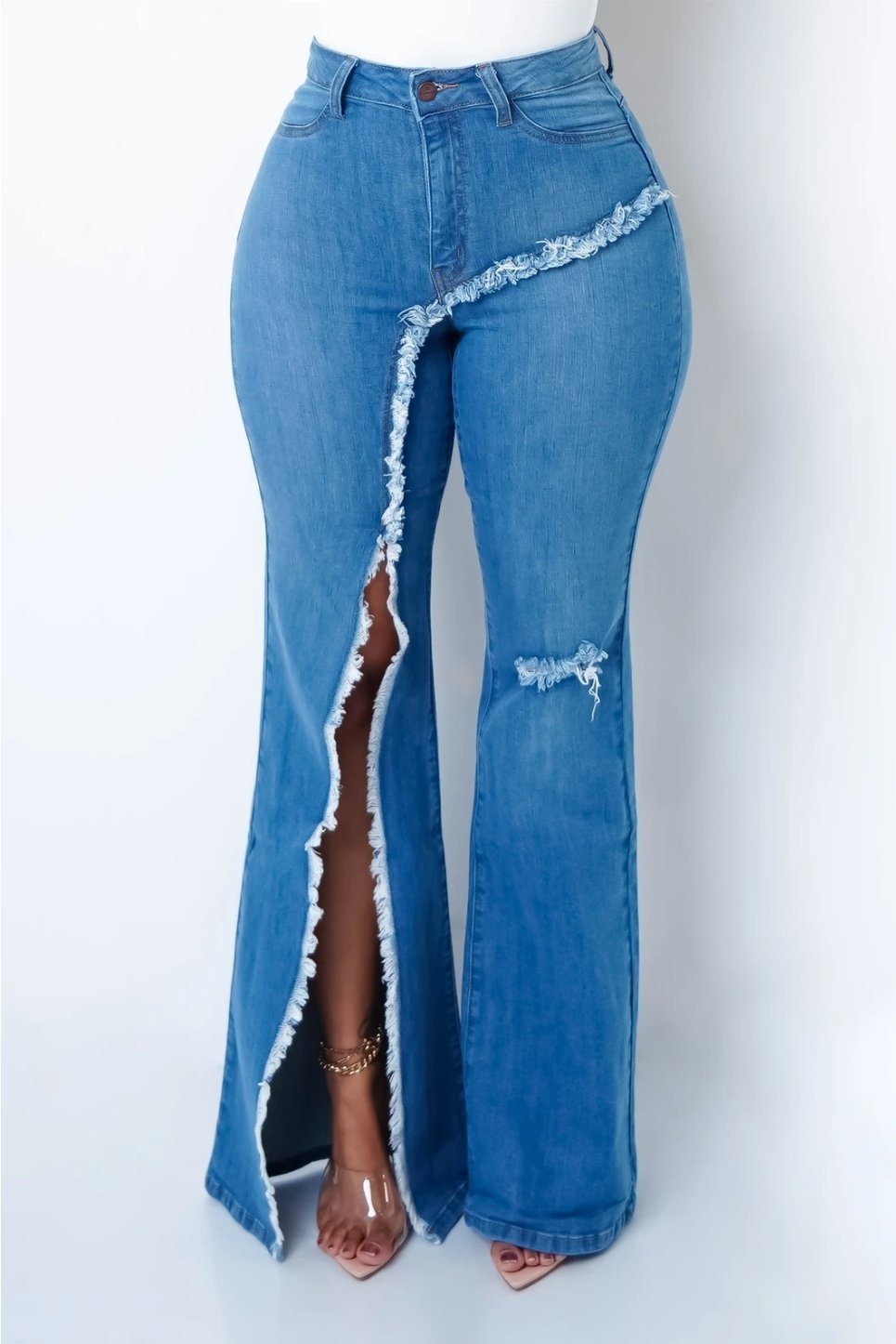 Elastic ripped jeans